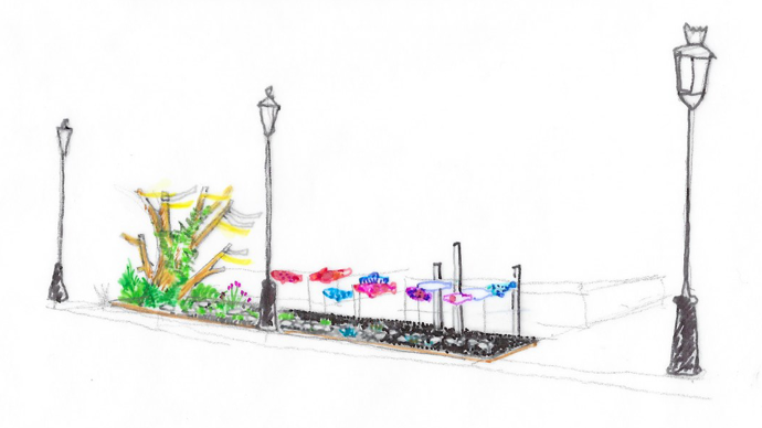 Projet «Souffle magique - Maho No iki», croquis par Songes et Jardins, Charpentes Petrot. Il a été concrétisé square de l’Abbé Desnoyers.